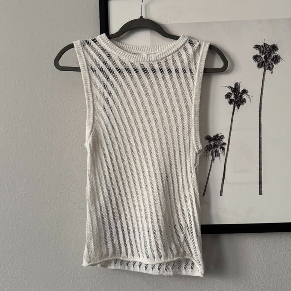 Mango | NWOT Openwork Knit Cotton Linen Sleeveless Top in Ecru White Size Large - Picture 7 of 11